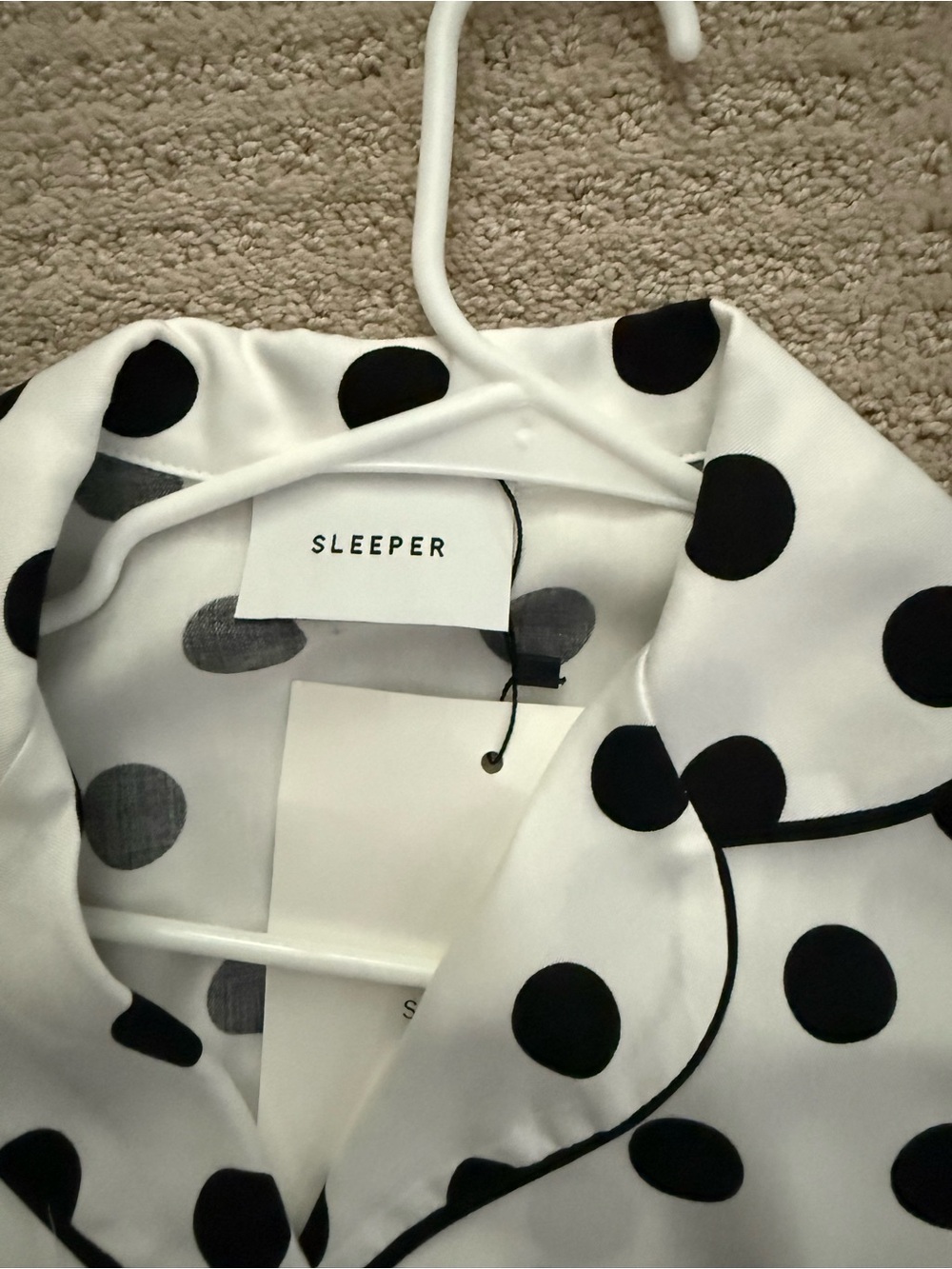 Sleeper White & Black Polka Dot Pajama Set with Feather Trim - Picture 2 of 3